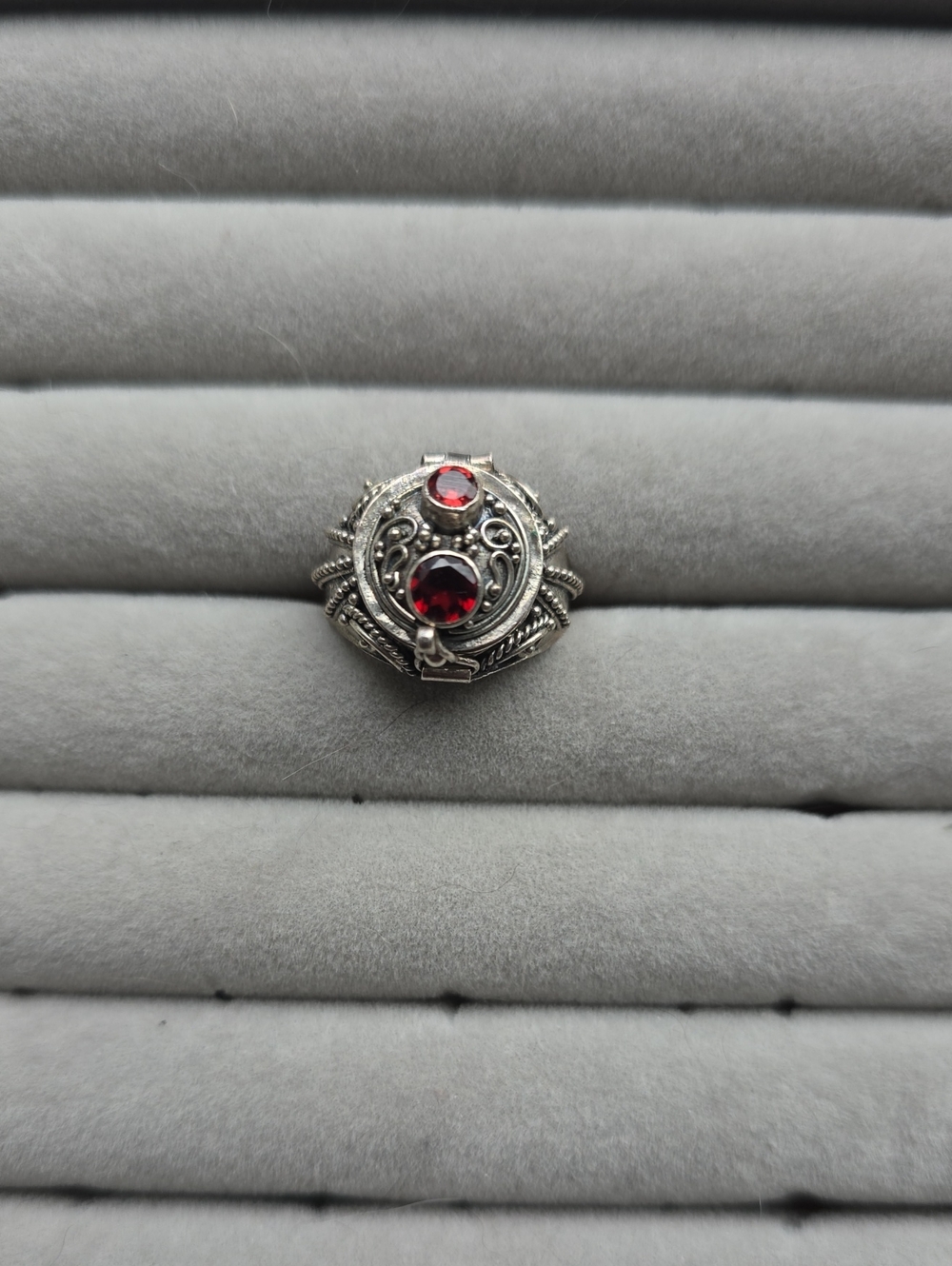 Sterling Silver Poison Ring with Red Gemstones